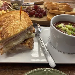 Turkey and Brie with apple sandwich and tomato soup