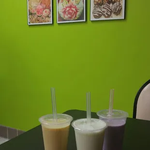 Smoothies..  mango, honeydew, and taro