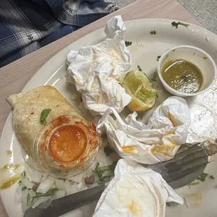 Done with tacos. Double tortillas.