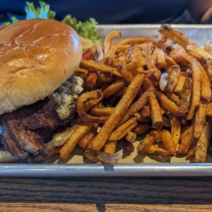 Burger, bacon and blue cheese