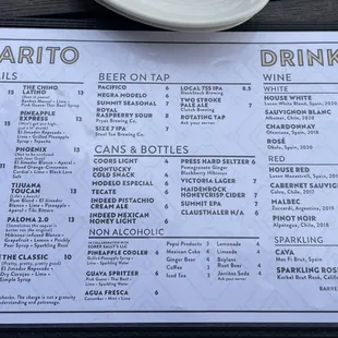Drink menu 6/22