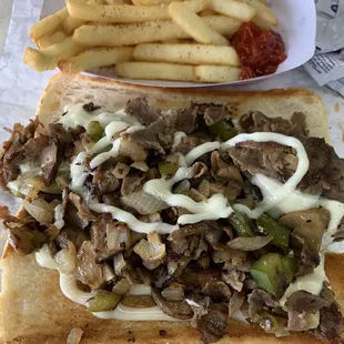 Philly cheesesteak and fries