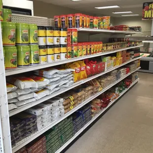 shelves of food in a grocery store