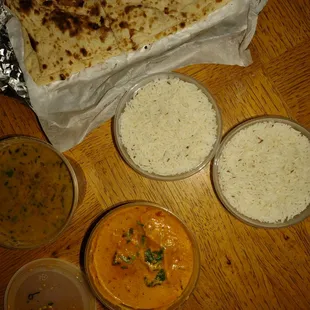 To go Vegetarian Paneer Tikka Masala and Dal Makhani, each came with a tub of perfectly fluffy rice, plain naan. 10/10
