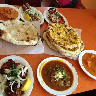 Chicken tikka, chicken seekh kabob, garlic nan &amp; tandoori chicken