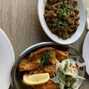 Tandoori fish , lamb and okra