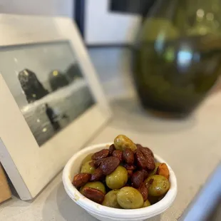 Marinated almonds and olives