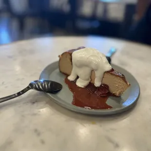 Dulce de leche cheesecake with strawberries and cream. Amazing dessert! Loved it!