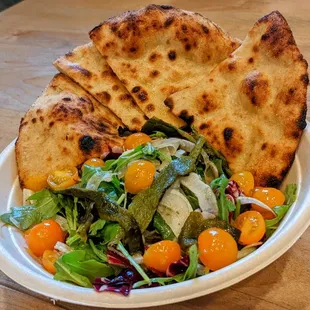 Mixed green salad with skiaccia bread!