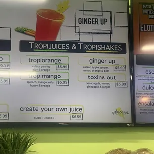 Juice menu