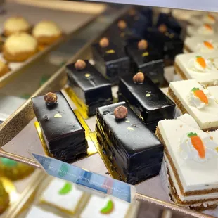 a variety of desserts on display