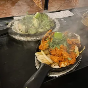 a plate of food being cooked