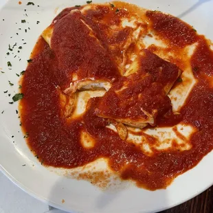 Chicken parmigiana  As you can see we didn&apos;t even finish to eat all and thank goodness!