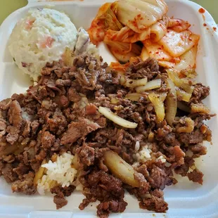 Beef Bulgogi Plate with kimchi and potato salad