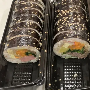 Left - spam kimbop Right - beef bulgogi kimbop