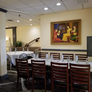 The ambiance is upscale: marble dining table.