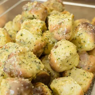 a pan of baked potatoes