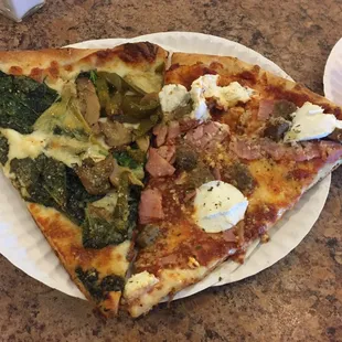 Lasagna Pizza and Veggie Artichoke Pizza