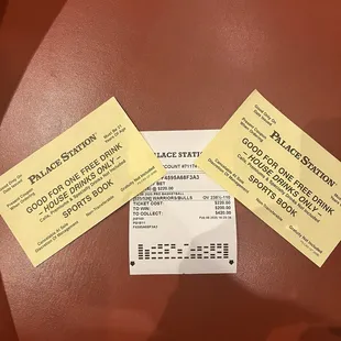 Free drink coupons with every wager