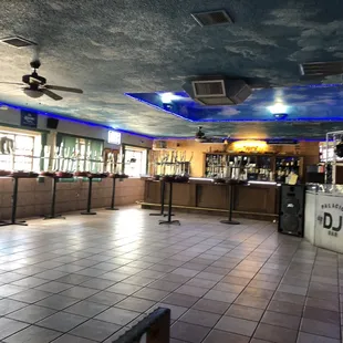a tiled floor and ceiling