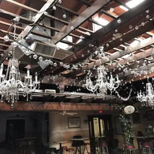 chandeliers suspended from the ceiling