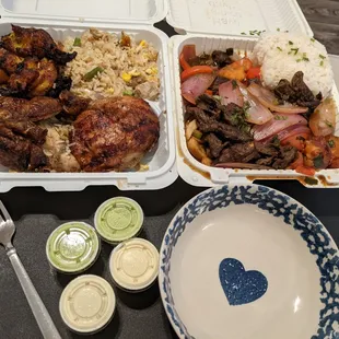 1/2 chicken and lomo saltado