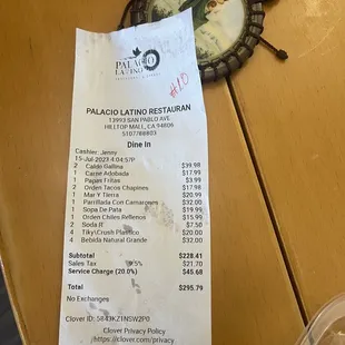 a receipt on a table