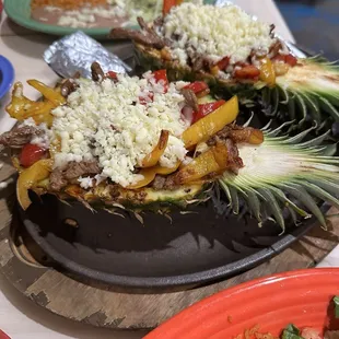 Great Pineapple Fajitas with steak. Fast friendly service