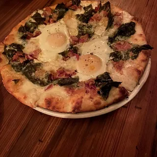 Farm Egg, Applewood Smoked Bacon, Braised Collard Greens, Gruyere