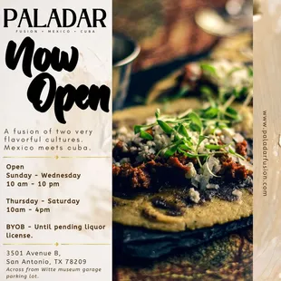 a menu for a new open