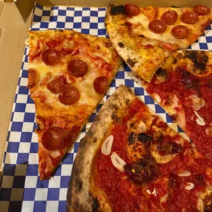 Marinara Pie (Vegan) and Pepperoni Pie