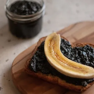 Black Sesame Butter, Black Sesame Butter toast with creme bruléed apple banana