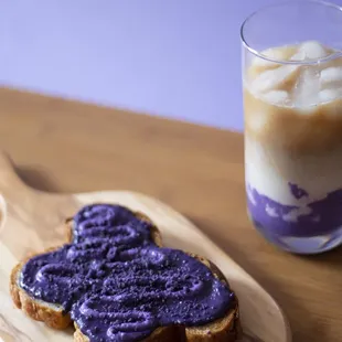 Ube toast &amp; ube iced coffee