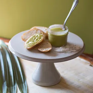 pandan butter - pandan-coconut spread that gives off notes of steamed rice, vanilla, grass, and floral notes.