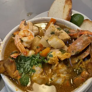  bowl of soup and bread