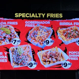 Menu: Specialty Fries (taken November 3, 2021)