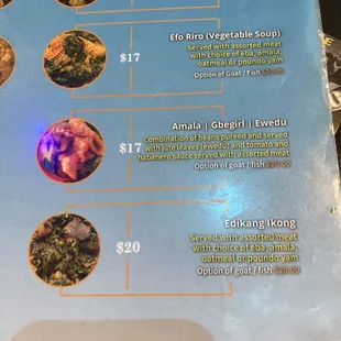 Close up of the menu
