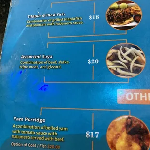 Close up of the menu