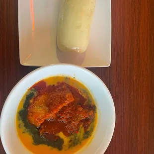 Pounded yam and Gbegiri and Ewedu Soup