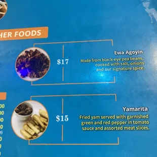 Close up of the menu