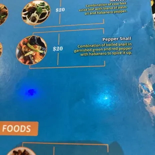 Close up of the menu