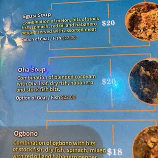 Close up of the menu