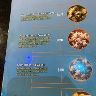 Close up of the menu