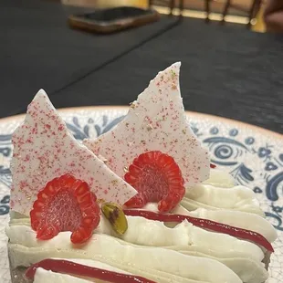 Raspberry and pistachio tart