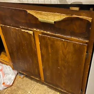 rotted cabinets from un-adressed leaks/ cheap construction