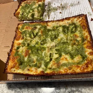 This place is Money!!! My favorite is the chicken pesto pizza it's sooooooo good. Even my picky two year-old is obsessed with this pizza.