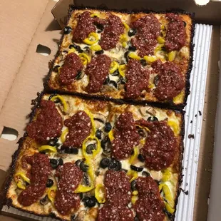 Banana peppers, olives and mushrooms! Oh my!