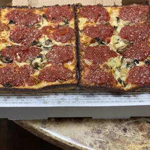 Pepperoni/Mushroom (left) Mushroom/Pineapple (Right)