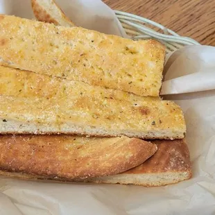 two pieces of bread in a basket