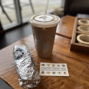 Iced Chai and City Deli Breakfast Burrito